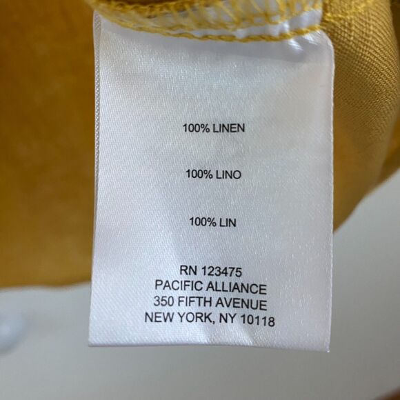 Ellen Tracy Tunic Top Size M‎ 100% Linen Roll Tab Sleeve Yellow - Picture 9 of 10